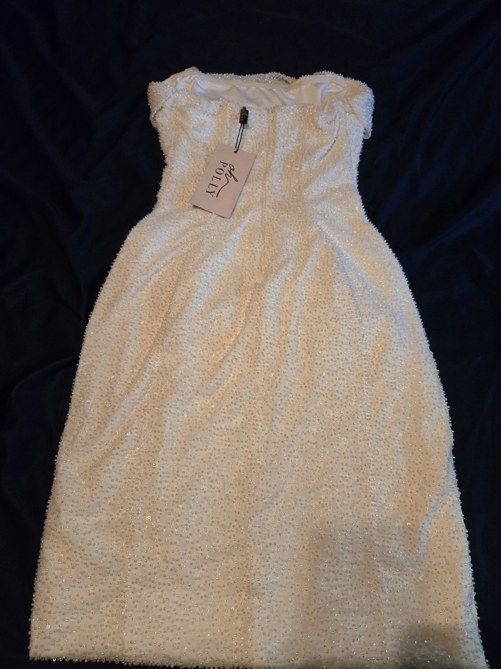 Oh Polly Strapless Cream Beaded Gown - Picture 4 of 6